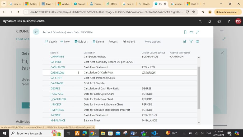 Cash Flow Entry Accounts