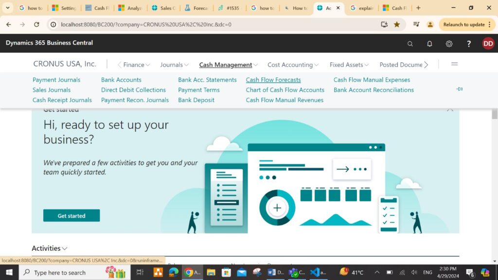 Cash Flow Forecasts action under Cash Management