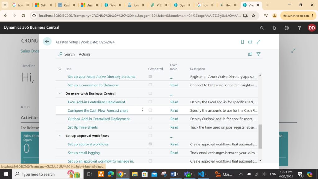 Configure the Cash Flow Forecast chart