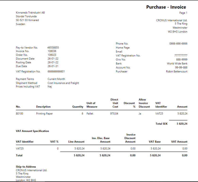 Report With Invoice Reporting options in Microsoft Dynamics 365 Business Central