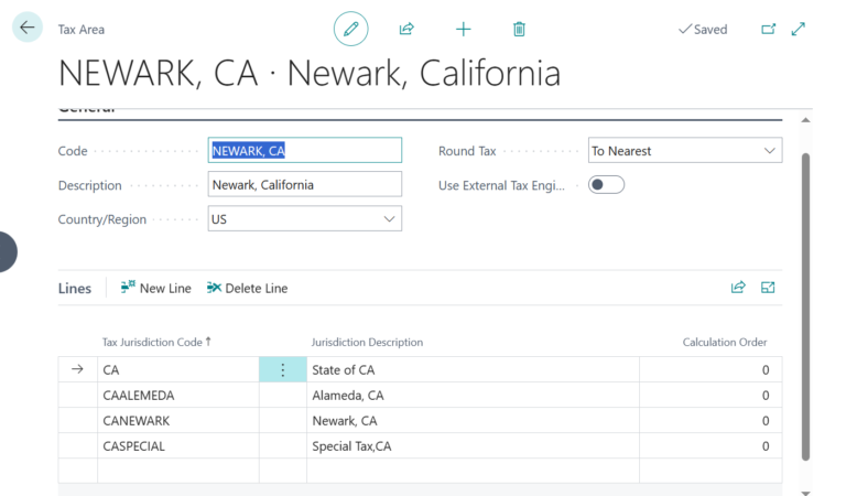 Dynamic365 Tax Code Tax Setup in Microsoft Dynamics 365 Business Central for USA