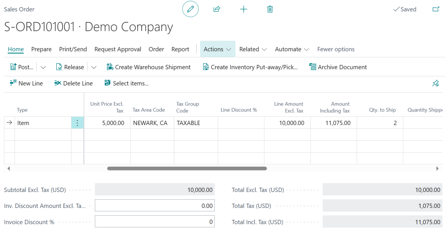 Tax Setup in Microsoft Dynamics 365 Business Central for USA